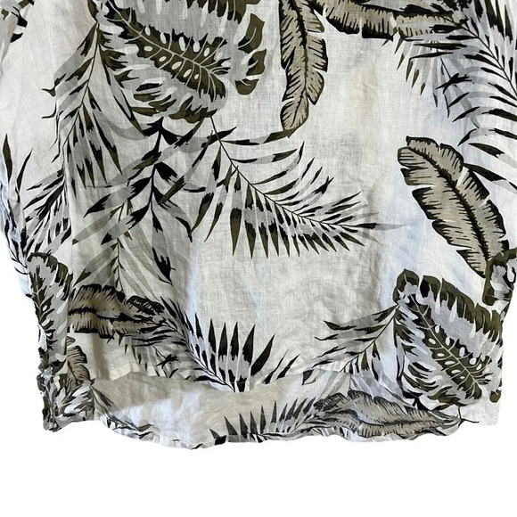 C&C California 100% Linen Blouse Olive Green Leaves Tropical Short Sleeves Top - Picture 5 of 7